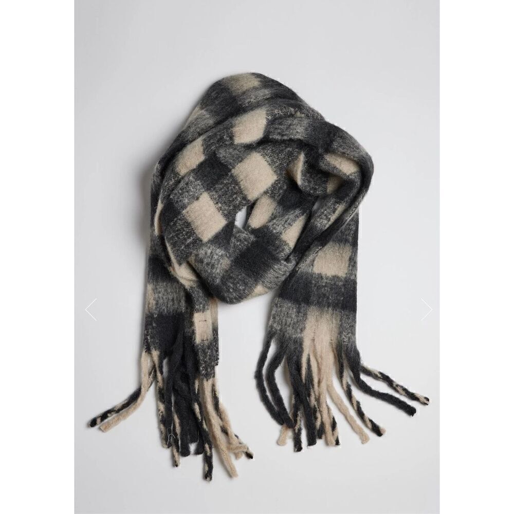 Black and cream Plaid oversized scarf